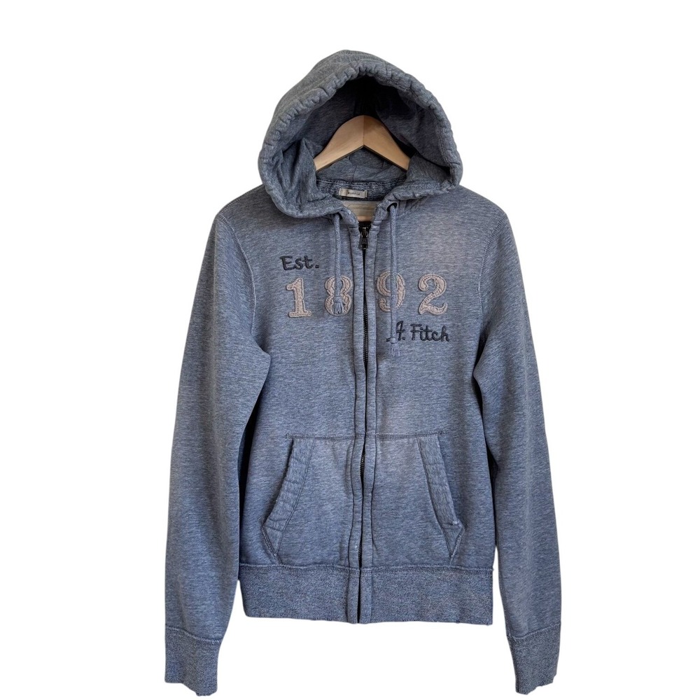 Abercrombie & Fitch‎ Mens Muscle Y2K Hoodie Jacket Size M Gray Zip Distressed